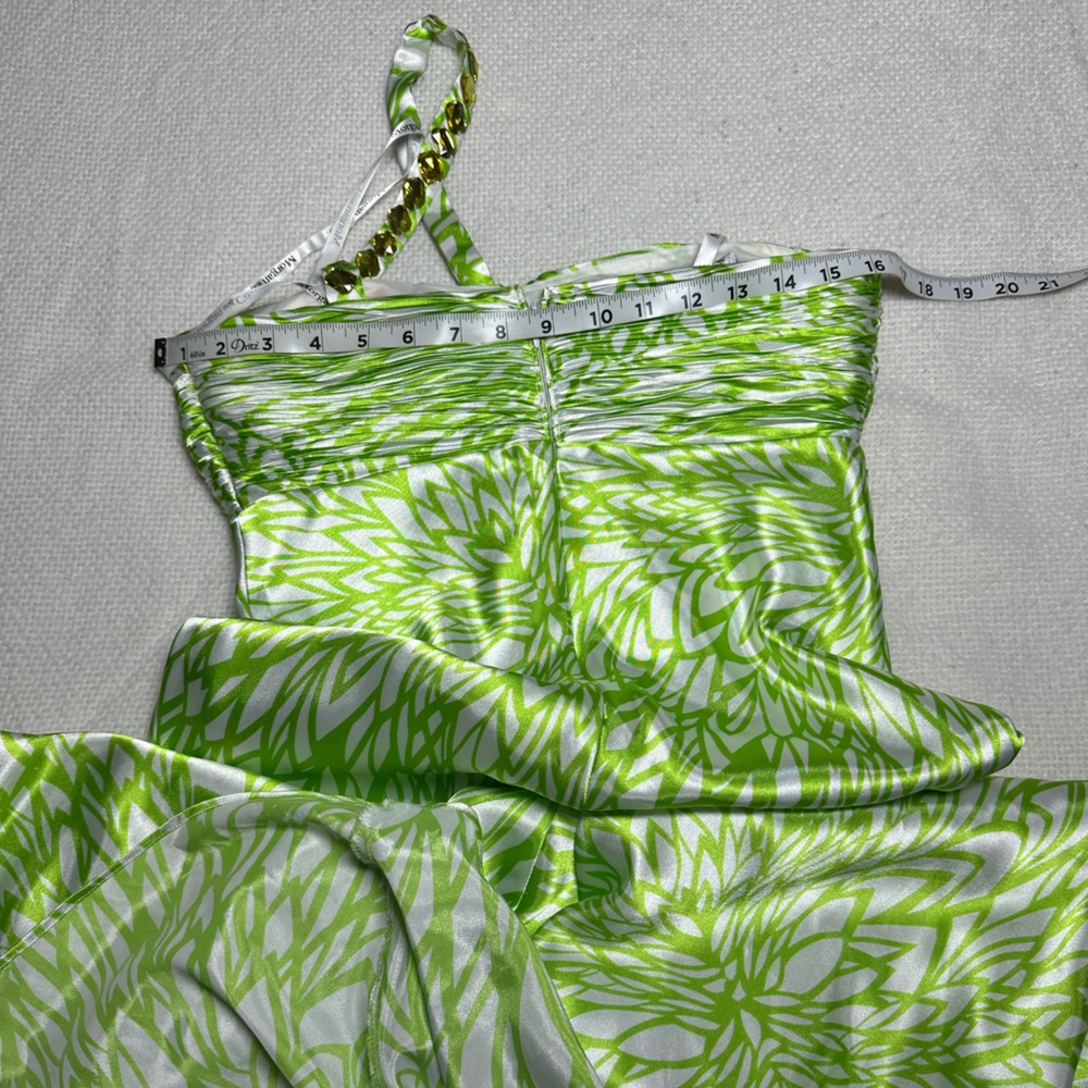 Morgan & Co Vintage Y2K Prom Gown Lime Green Silver 1 Shoulder Embellished 9/10 - Picture 10 of 12
